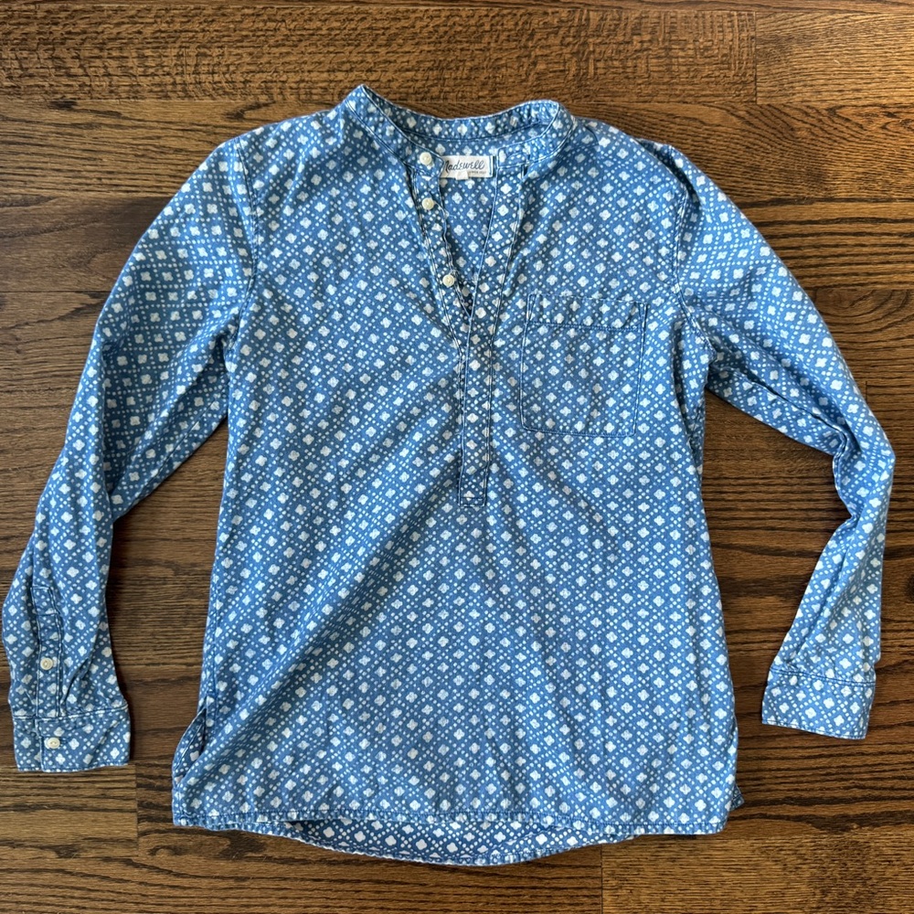 Madewell Chambray Floral Stamp Popover - Size M